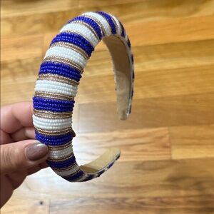 Elegant Beaded Headband - Blue, White, and Brown